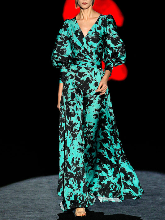 Chiffon Elegant Puff Sleeves Printed Women's Dress