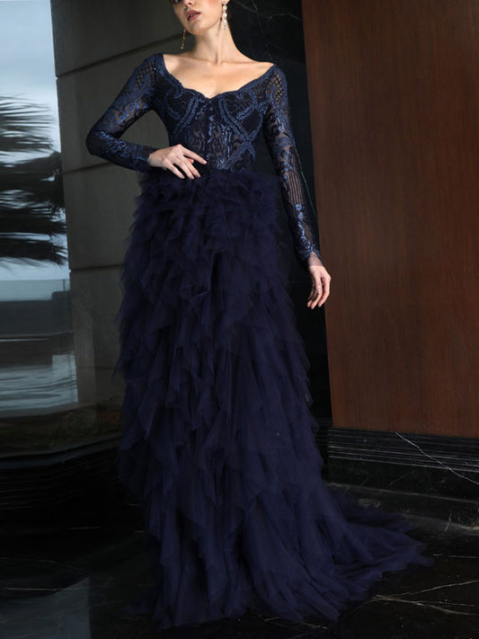 Elegant Women's Dress with Tiered Mesh