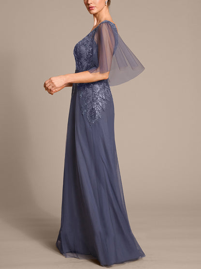 V-neck Mesh Lace Solid Color Maxi Dress