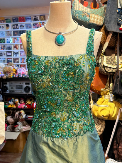 Green Gorgeous Fashion Vintage Delicate Floral Beaded Sequins Elegant Long Satin Ball Gown Evening Gown Party Dress gh4140