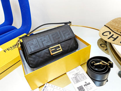 FENDI  Nappa FF 1974 Embossed Mini Baguette Black Sold Out
