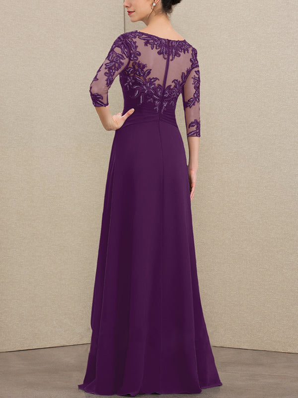 Round Neck Lace Sequins Solid Color Maxi Dress
