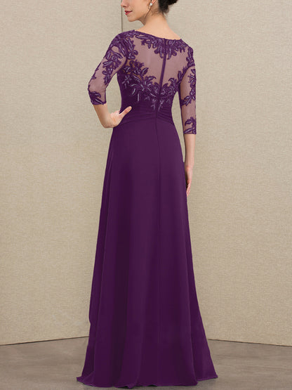 Round Neck Lace Sequins Solid Color Maxi Dress