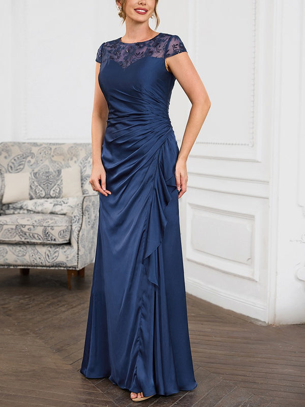 Round Neck Short Sleeve Lace Maxi Dress