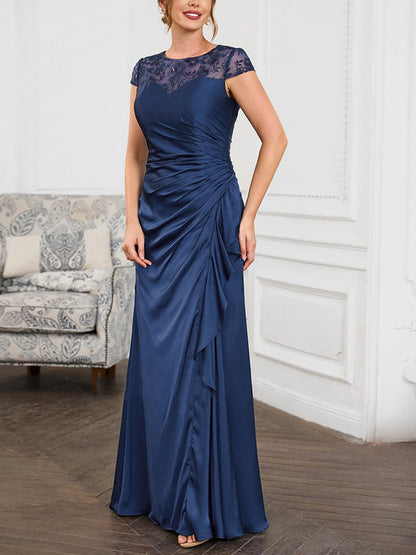 Round Neck Short Sleeve Lace Maxi Dress