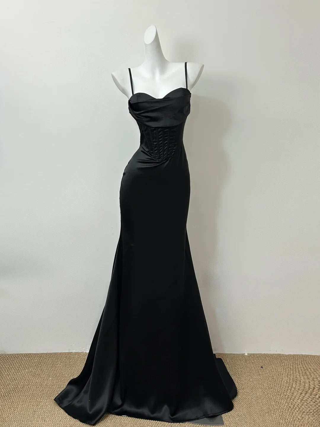 Black/Champagne Simple Fashion Elegant Spaghetti Strap Long Satin Floor Length Ball Gown Evening Gown Prom Dress gh3905