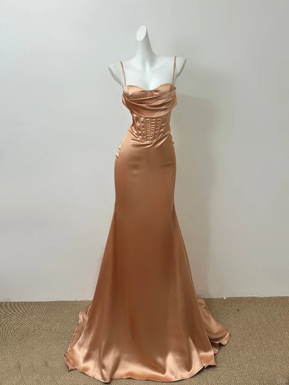 Black/Champagne Simple Fashion Elegant Spaghetti Strap Long Satin Floor Length Ball Gown Evening Gown Prom Dress gh3905