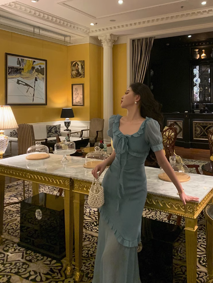 Sexy Mermaid Square Chiffon Blue 21st Birthday Dress Party Gown Birthday Outfits Birthday Dress Ideas For Women DP1881