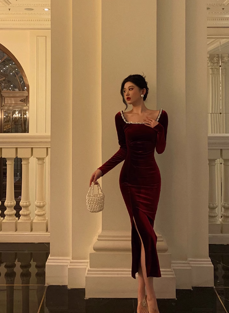 Sexy Sheath Long Sleeves Burgundy 21st Birthday Dress Party Gown Birthday Outfits Birthday Dress Ideas For Women DP1895