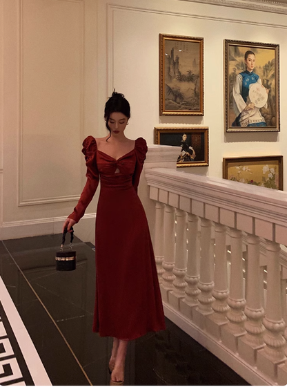 Sexy A line Long Sleeves Red 21st Birthday Dress Party Gown Birthday Outfits Birthday Dress Ideas For Women DP1894