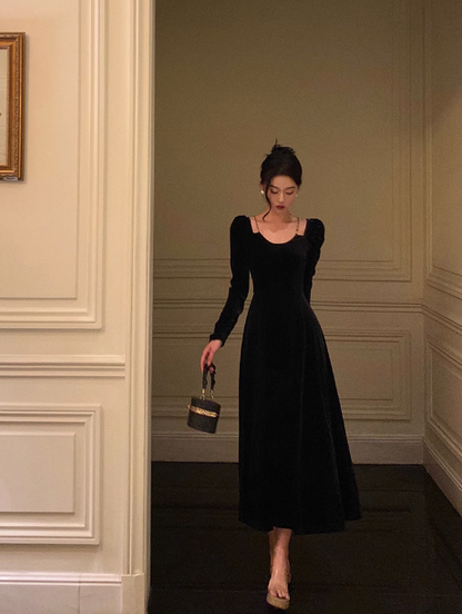 Sexy A line Long Sleeves Autumn Velvet 21st Birthday Dress Party Gown Birthday Outfits Birthday Dress Ideas For Women DP1893