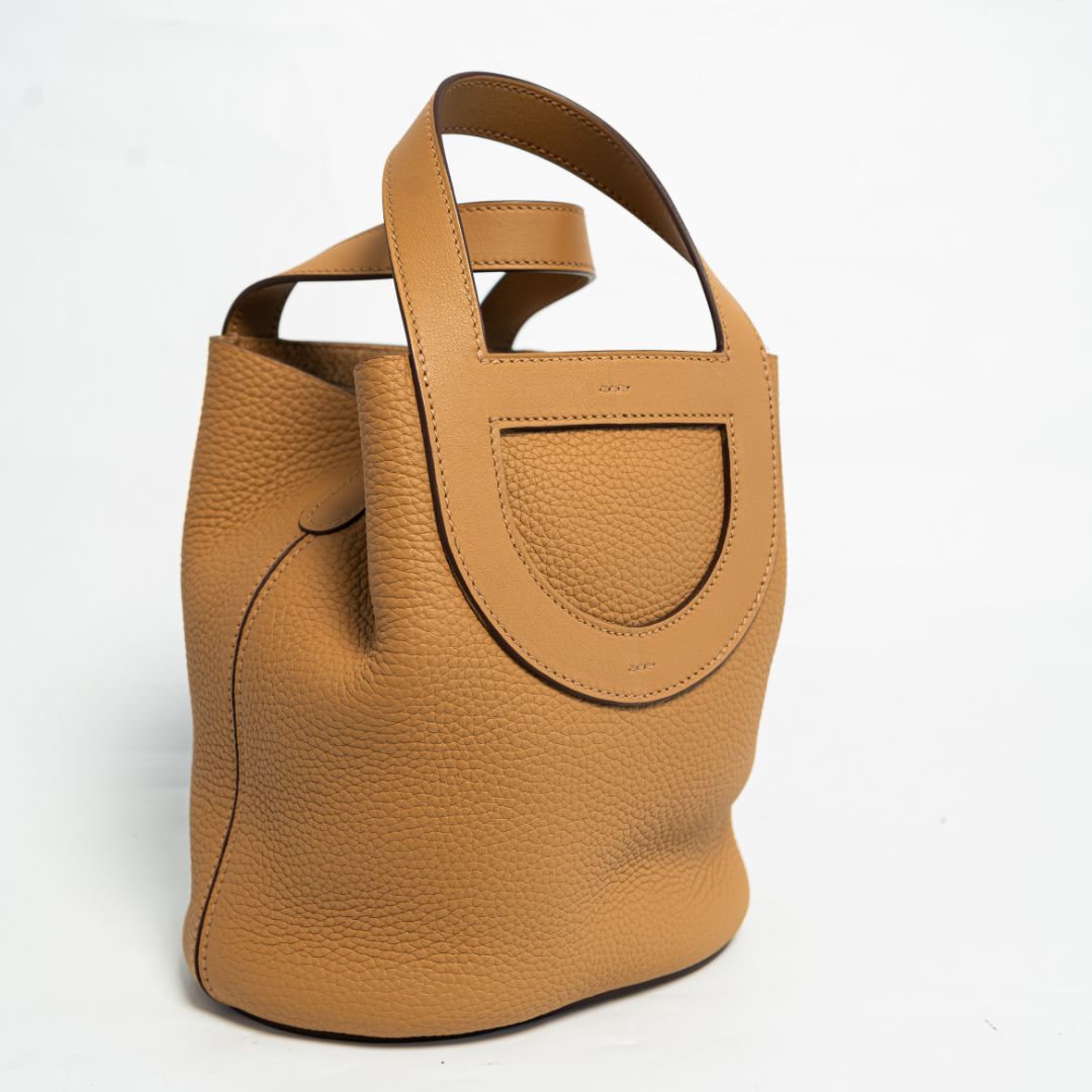 Hermès In The Loop 18 Bag in  Clemence Taurillon Laiton Paladium Biscuit