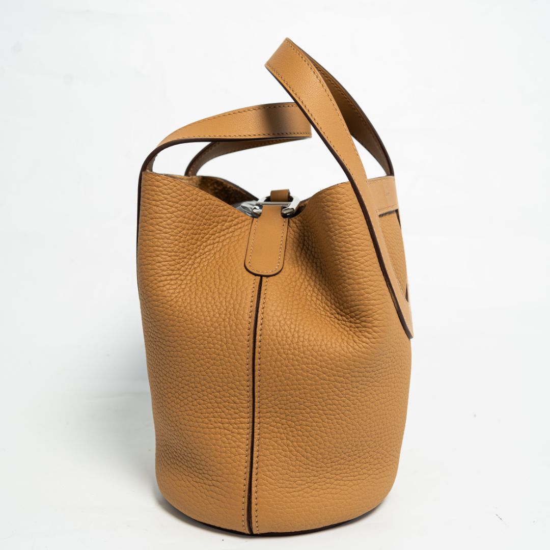 Hermès In The Loop 18 Bag in  Clemence Taurillon Laiton Paladium Biscuit