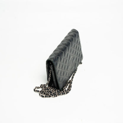 Chanel Black Quilted Leather Diamond CC Wallet On Chain