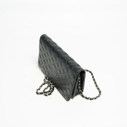 Chanel Black Quilted Leather Diamond CC Wallet On Chain