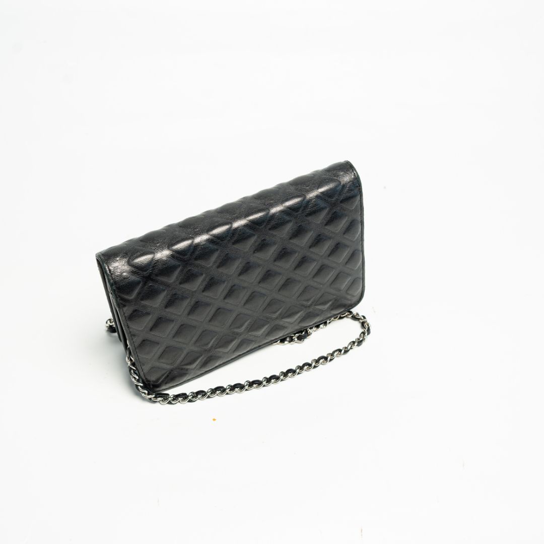 Chanel Black Quilted Leather Diamond CC Wallet On Chain