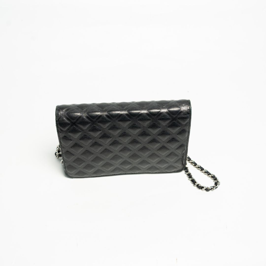 Chanel Black Quilted Leather Diamond CC Wallet On Chain