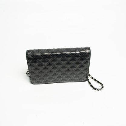Chanel Black Quilted Leather Diamond CC Wallet On Chain