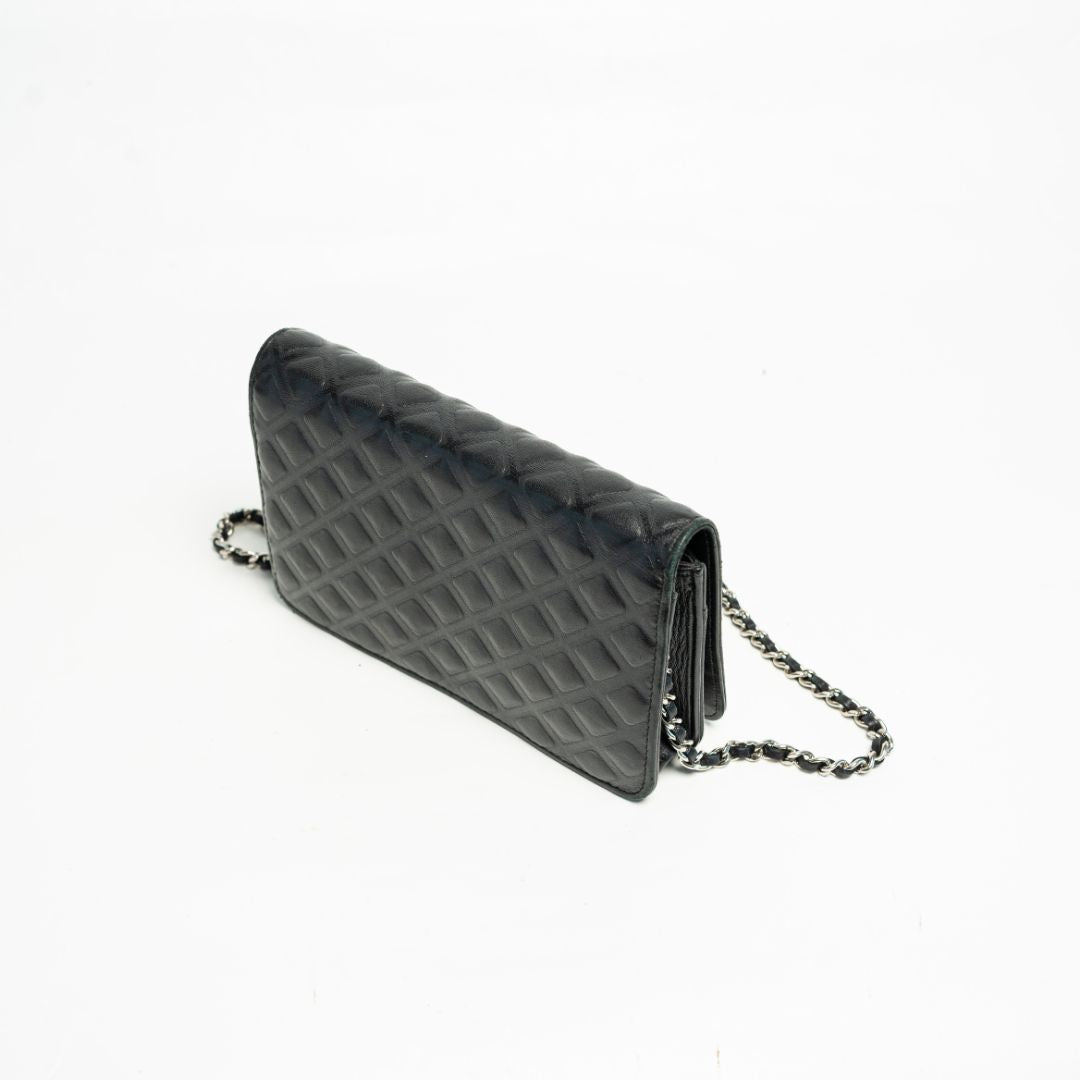 Chanel Black Quilted Leather Diamond CC Wallet On Chain