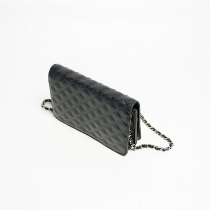 Chanel Black Quilted Leather Diamond CC Wallet On Chain