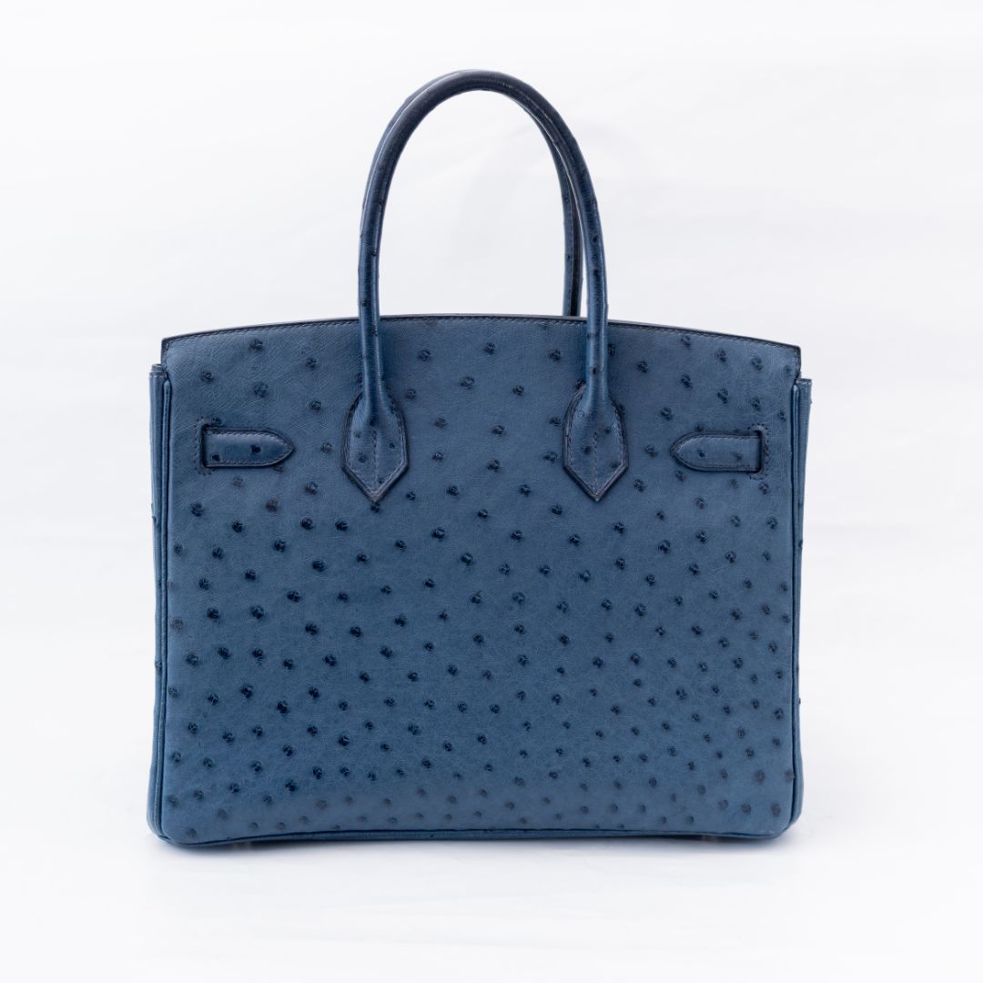 Hermes Ostrich Blue Birkin 30 Bag with Palladium Hardware