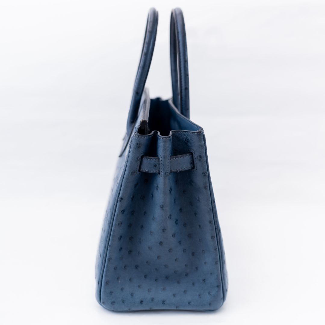 Hermes Ostrich Blue Birkin 30 Bag with Palladium Hardware