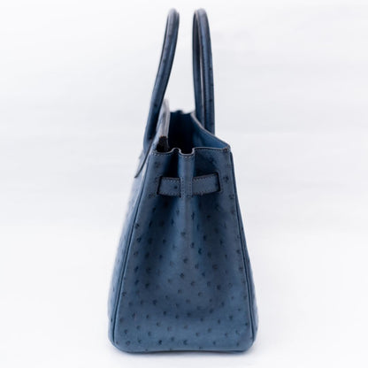 Hermes Ostrich Blue Birkin 30 Bag with Palladium Hardware