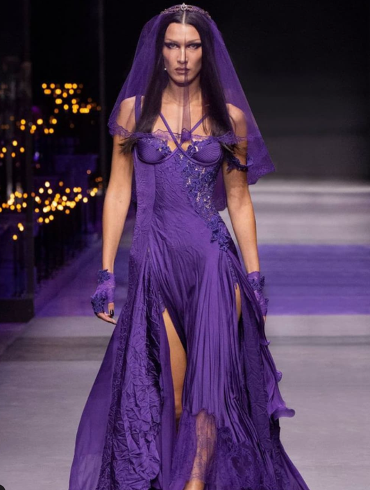 Unique A Line Spaghetti Strap Purple Lace Satin Prom Dress Evening Dress with Slit SH2263