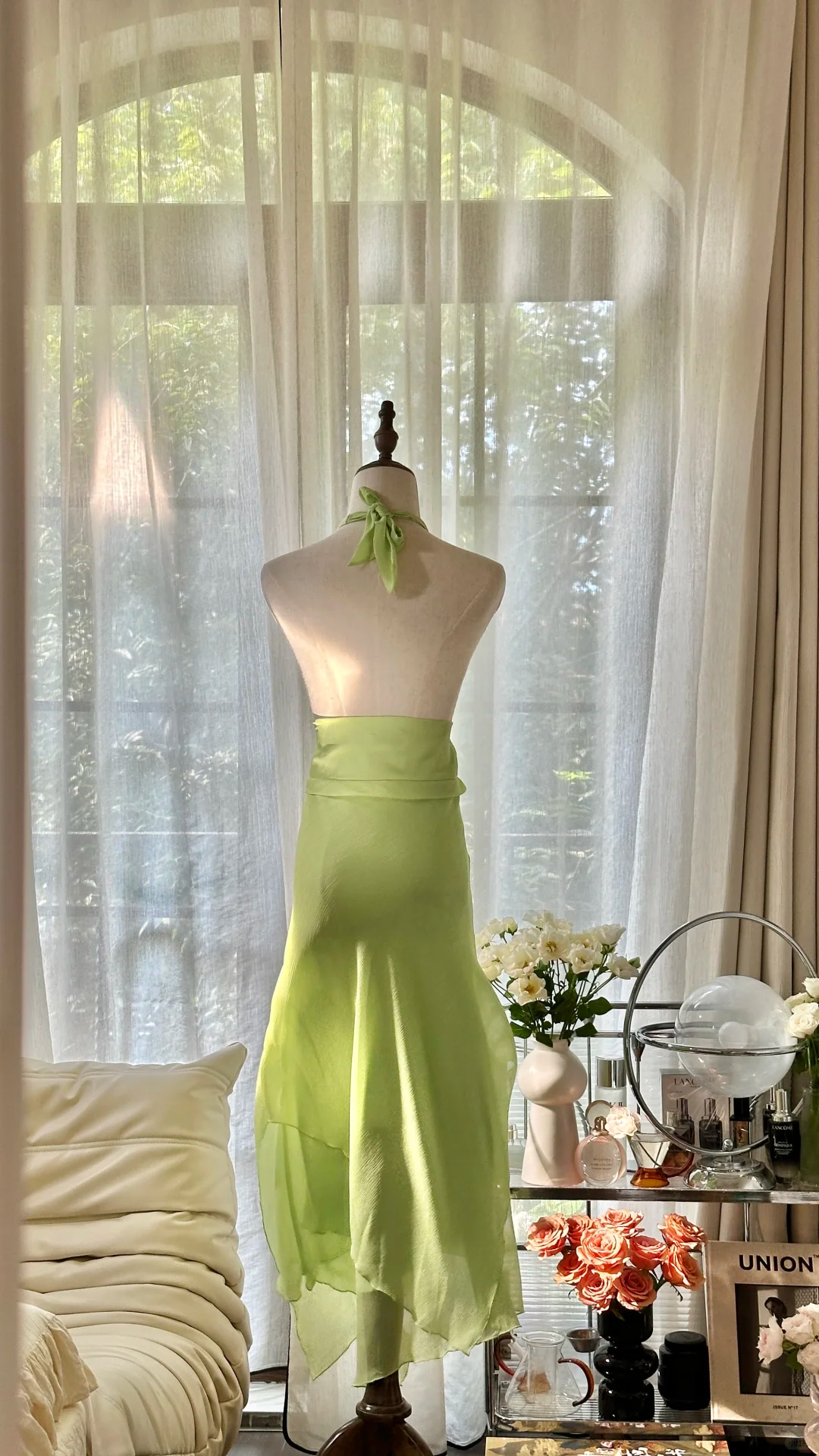 Light Green Shiny Fashion Elegant Exquisite Beading Long Chiffon Fairy Ball Gown Evening Dress Birthday/Wedding Guest/Holiday Party Dress Prom Dress Valentine's Day Date Dress gh4038