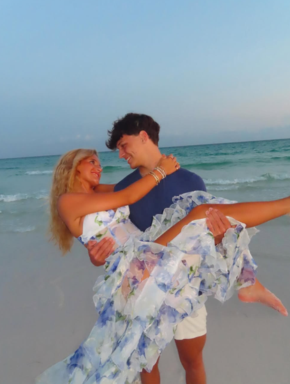 Classic Blue Floral Prom Dresses Long Evening Gown  SH962