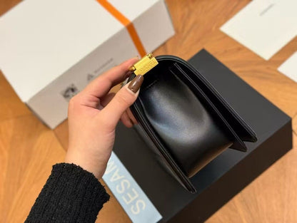 CHANEL Calfskin Chevron Quilted Medium Boy Flap Black