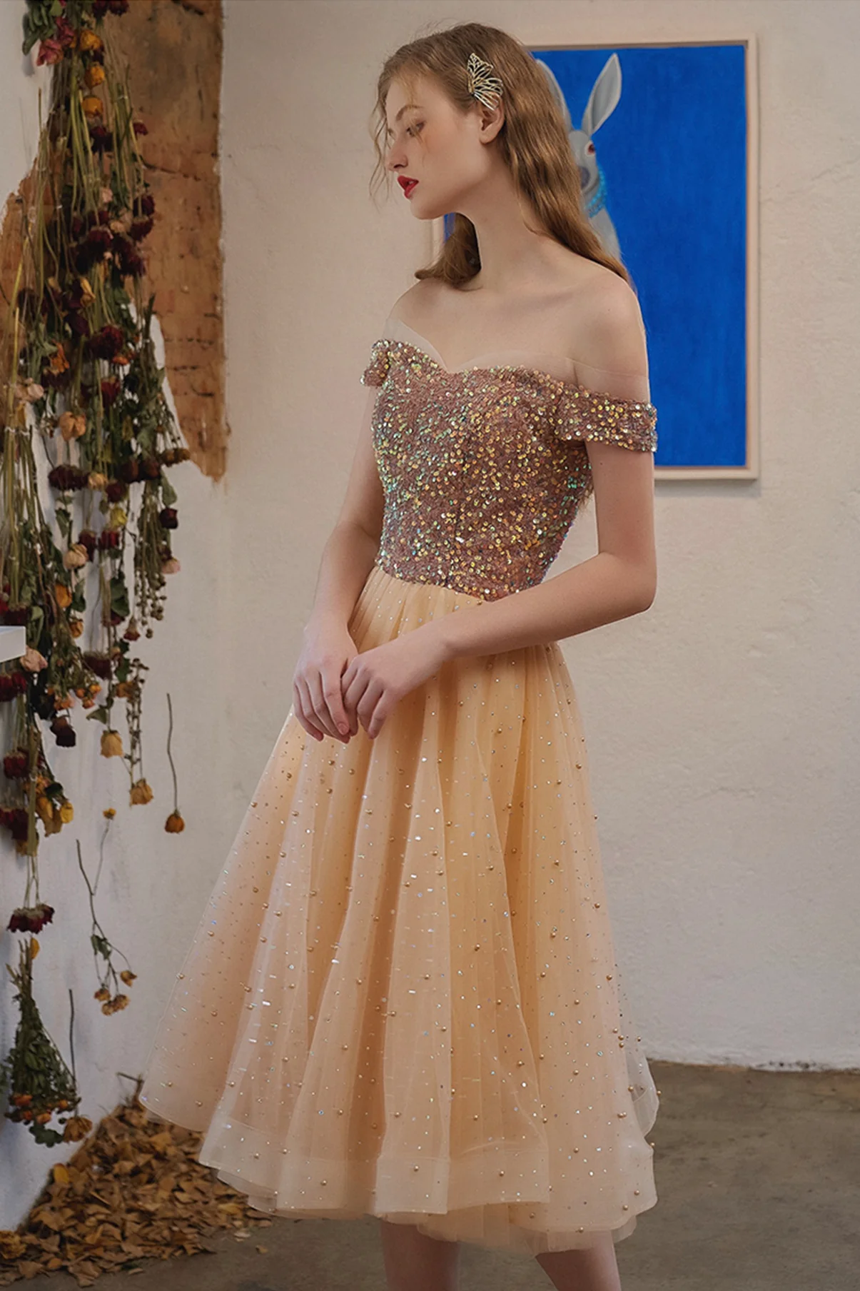 Sweet Off-the-shoulder Tulle Homecoming Prom Dress SH574