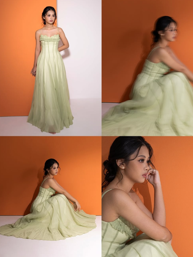 Gentle A Line Spaghetti Strap Green Chiffon Long Prom Dress Evening Dress SH2629