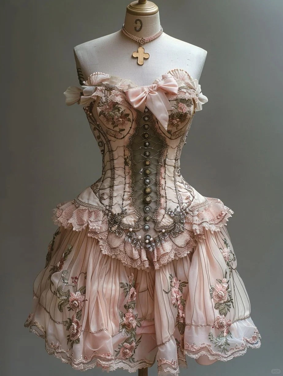 Pink Vintage Sweet Beaded Floral Short Chiffon Homecoming Dress Birthday Party Dress Prom Dress gh4691