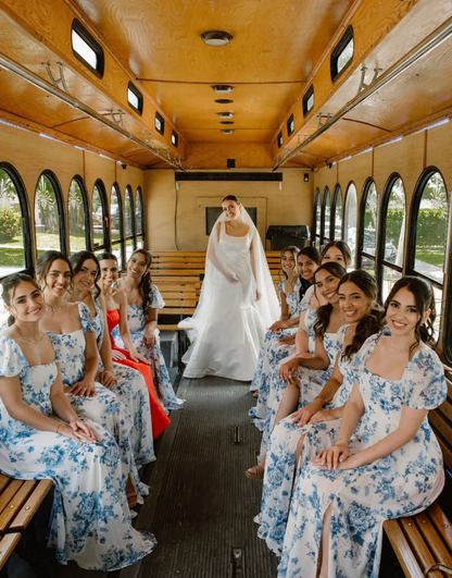 Cute A Line Puff Sleeve Print Floral Chiffon Long Bridesmaid Dress Graduation Prom Dress SH2592