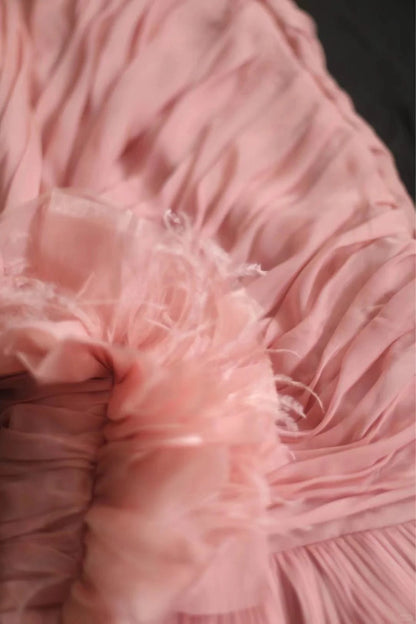Pink elegant unique long tulle bias cut irregular pleated fishtail ball gown dinner party evening dress wedding adult ceremony birthday party gh4079