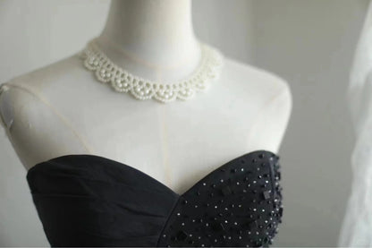 Black Vintage Cute Elegant Exquisite Sweetheart Neckline Pleated Short Princess Taffeta Homecoming Dress Prom Dress Evening Dress Party Dress gh4167