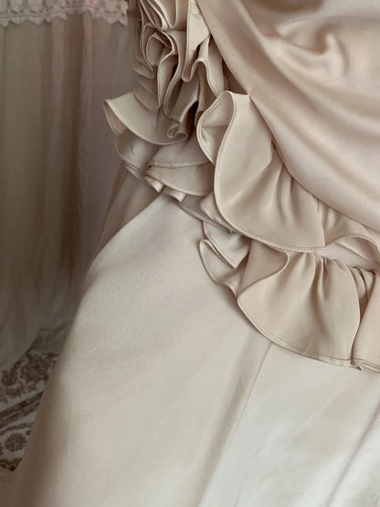 Stunning Champagne Sweet Cute Short Irregular Floral and Irregular Hem Chiffon Satin Homecoming Dress Evening Dress Birthday Party Dress Prom Dress Prom Dress gh3923