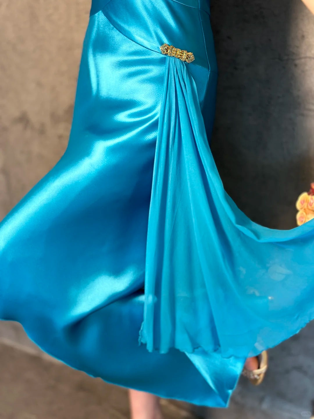 Ocean blue homecoming dress vintage ribbon beautiful satin retro elegant long satin prom dress evening dress party dress gh4806