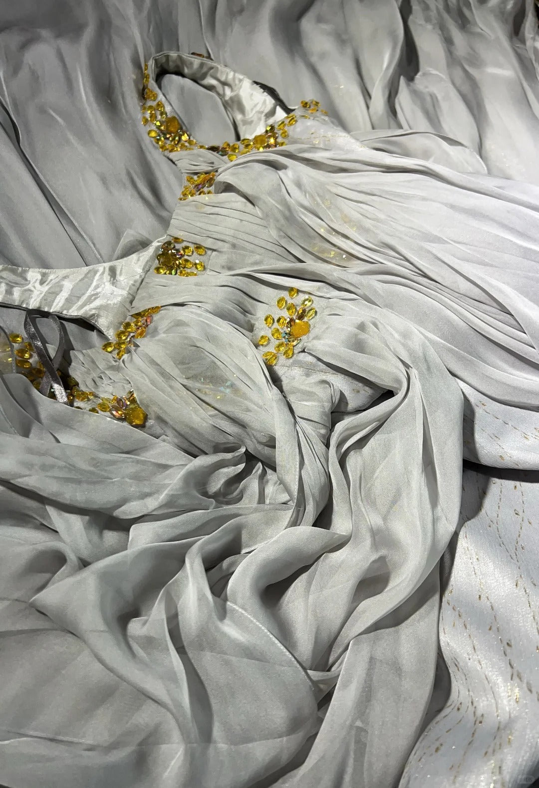 White Vintage Ancient Greek Goddess Gorgeous Sparkling Elegant Exquisite Gold Rhinestone Beads Tulle Long Mermaid Floor Length Trail Slim Fairy Ball Gown Evening Gown Party Dress Prom Gown gh3852