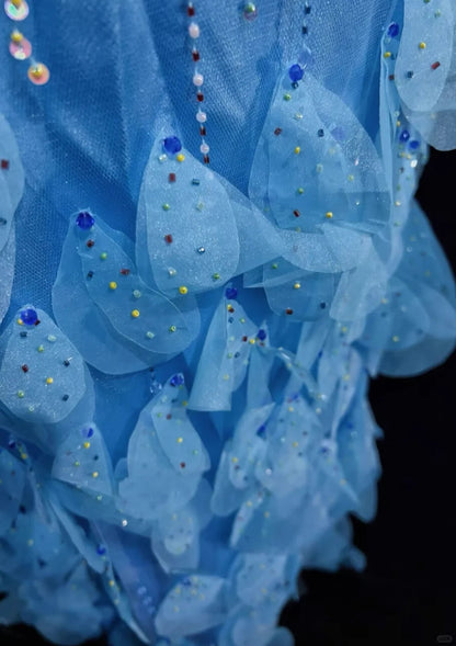 Blue gorgeous shiny elegant exquisite colorful beaded tulle long mermaid slim ball gown evening dress party dress prom dress legend of the blue sea gh3850