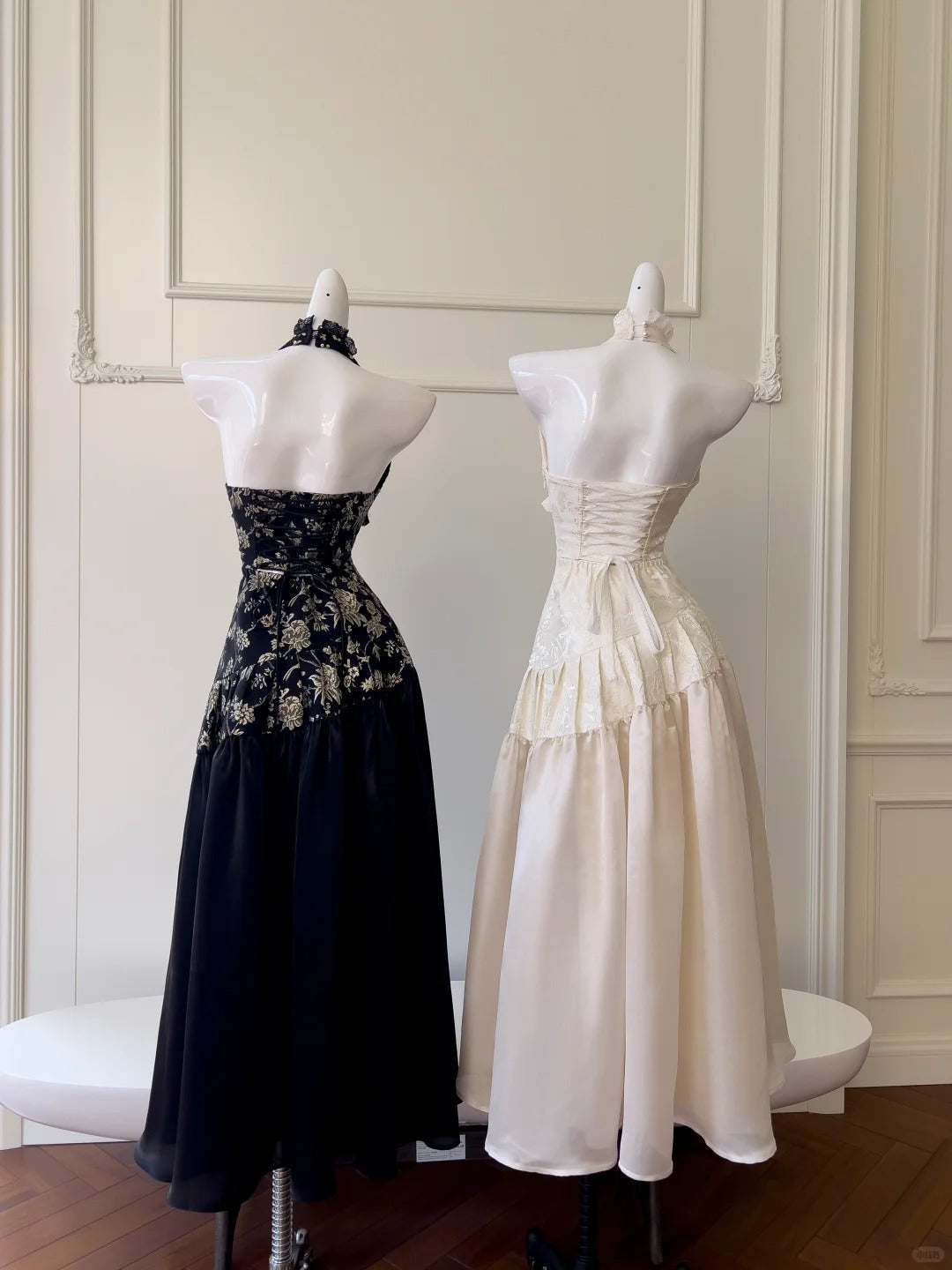 Black/White Vintage Long Satin Prom Dress Birthday Party Dress Evening Dress gh4410