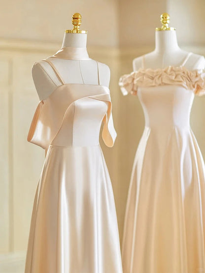 Champagne Color Gentle Elegant Fashion Retro Long Satin Ball Gown Evening Gown Wedding Guest Party Dress Bridesmaid Dress Prom Dress gh3994