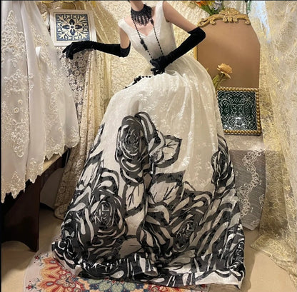 _£ï_Blooming black roses gorgeous retro dark night rose dress Hepburn-feel long tulle ball gown evening dress gh4338