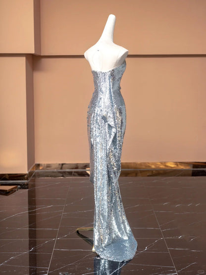 Silver Sparkle Sequin Long Prom Dress Evening Dress Party Dress gh4865