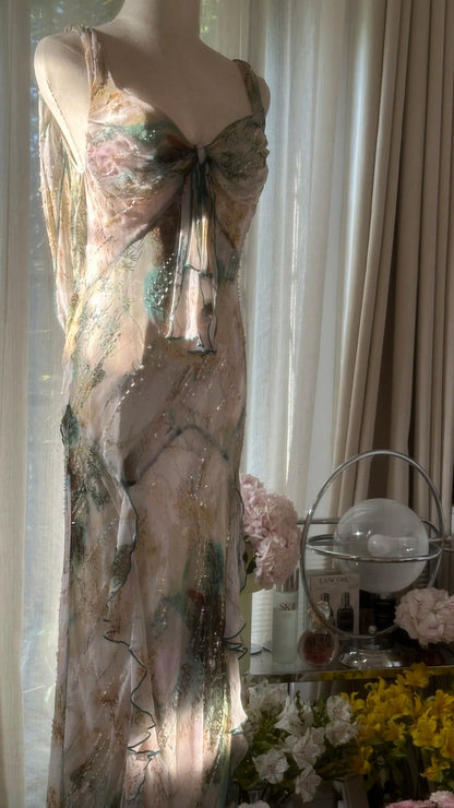 Fairy Beading Elegant Long Tiered Chiffon Ball Gown Evening Gown Party Dress gh4752