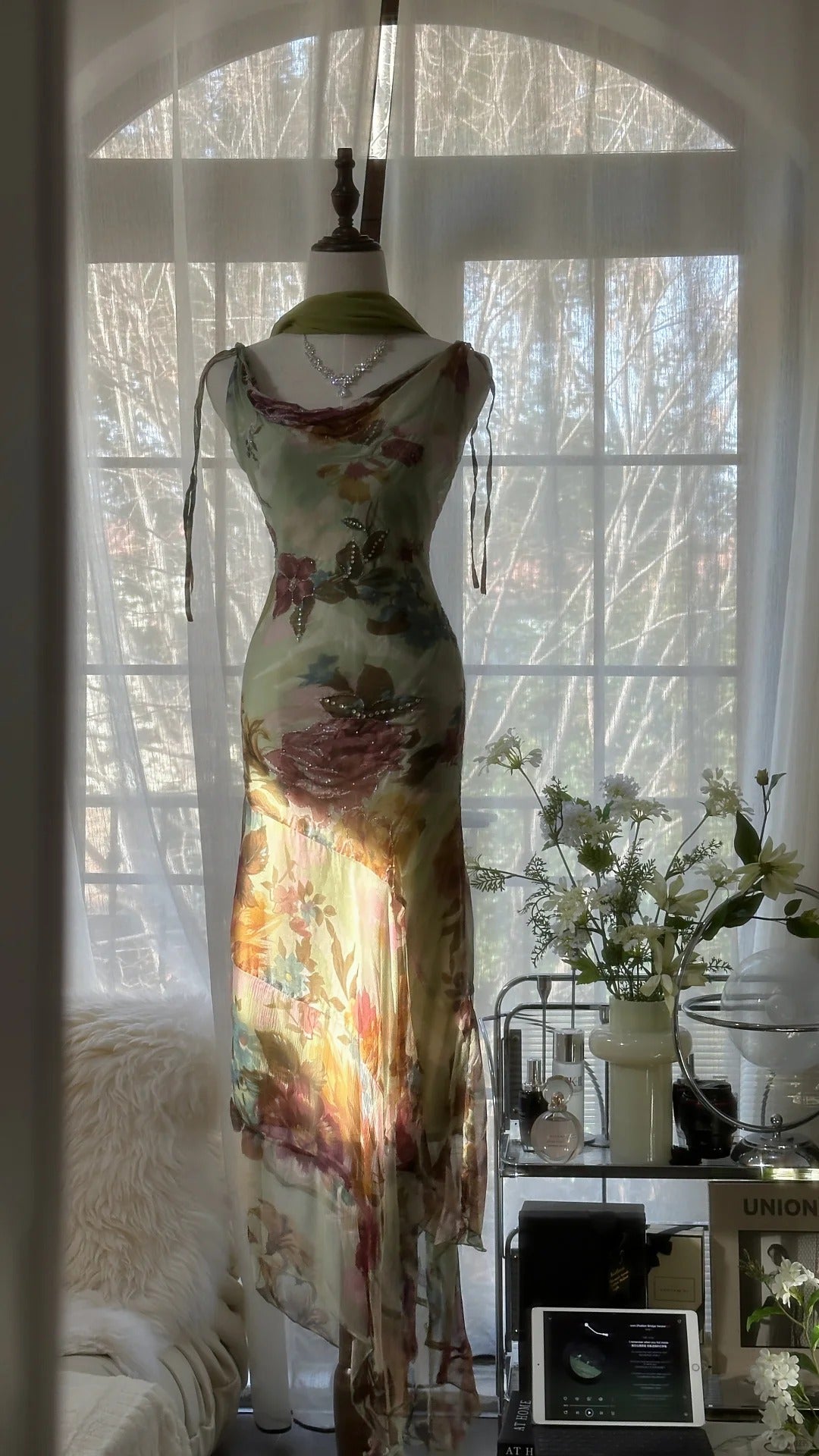 Green Romantic Gradient Fashion Elegant Exquisite Beading Long Chiffon Ball Gown Evening Dress Birthday/Wedding Guest/Holiday Party Dress Prom Dress Valentine's Day Date Dress gh4030