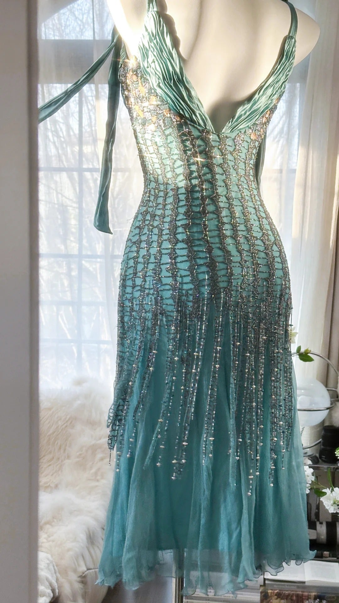 Green Luxury Gorgeous Retro Fashion Exquisite Tassel Beaded Mid-Length Chiffon Ball Gown Birthday Party Dress Evening Dress Prom Dress gh3973