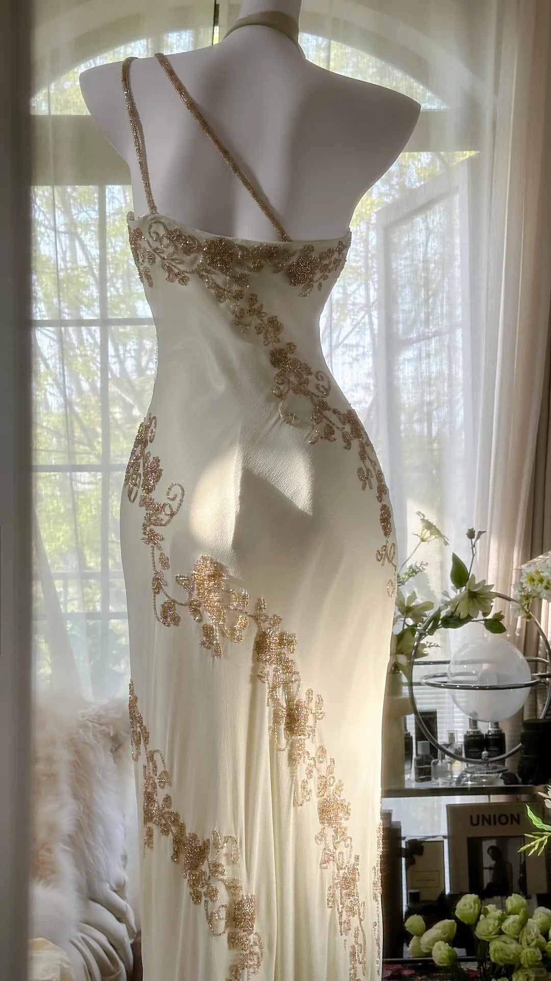 Ivory White Vintage Fashion One Shoulder Exquisite Beaded Long Chiffon Ball Gown Birthday Party Dress Cocktail Party Dress Evening Dress Prom Dress gh3971