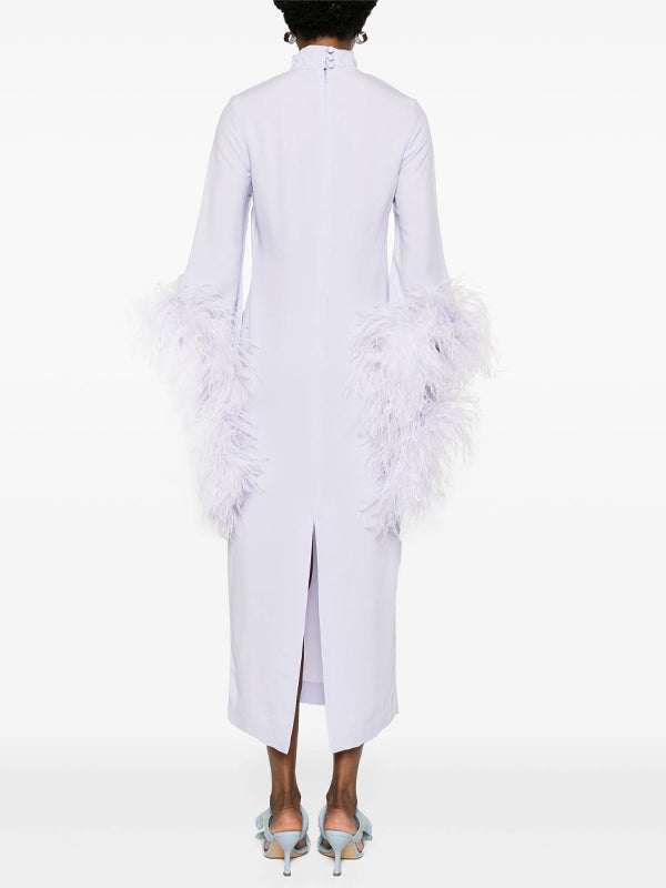 Solid Color Feathers Midi Dress